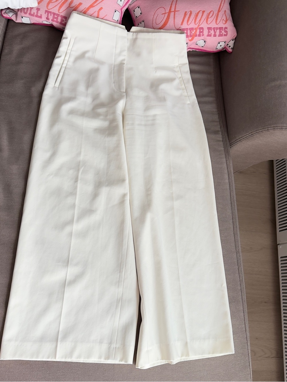 Zara White High-Waist Tailored Trousers